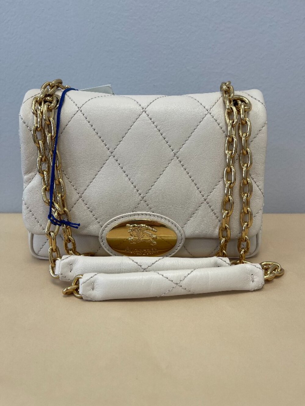 Burberry Small Strand ShoulderyBag w/ Chain Strap in Ivory - NWT